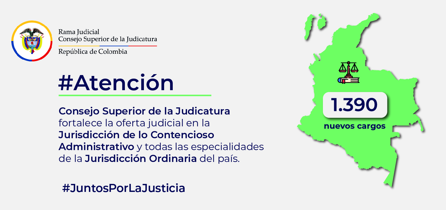 1.390 nuevos cargos transitorios creados por el Consejo Superior de la Judicatura para fortalecer su oferta judicial en el país