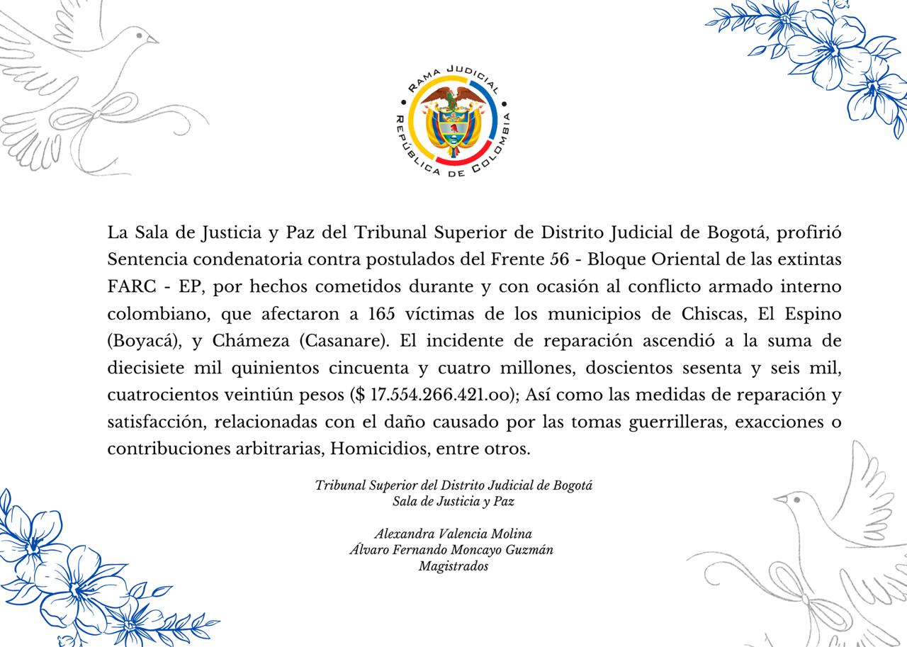 Sentencia condenatoria - Frente 56 Bloque Oriental de las extintas FARC - EP