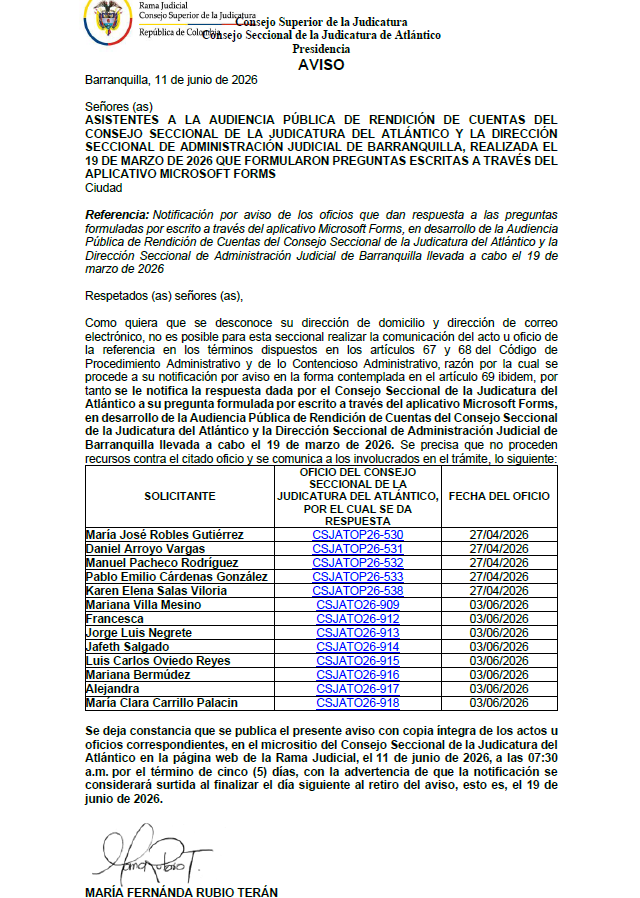NOTIFICACION POR AVISO 11 DE JUNIO DE 2026