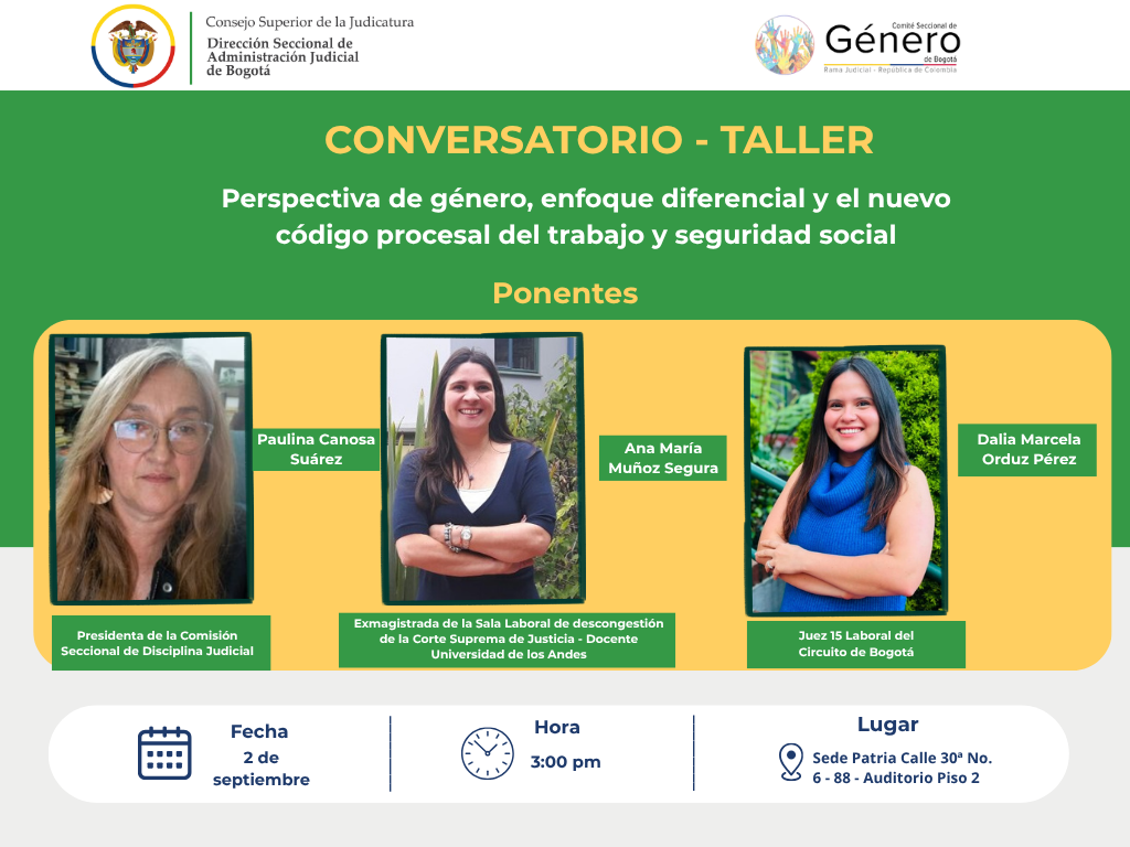 Acompáñanos al Conversatorio - Taller Perspectiva de género 2 de Septiembre